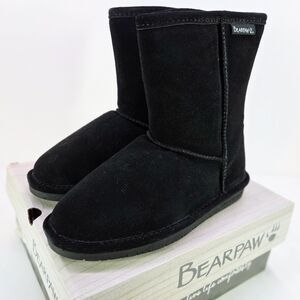 Bearpaw Emma Youth Black Suede Boots Size 4 New In Box